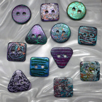 these 12 small buttons for £13.00 (# 48) round, square, triangle